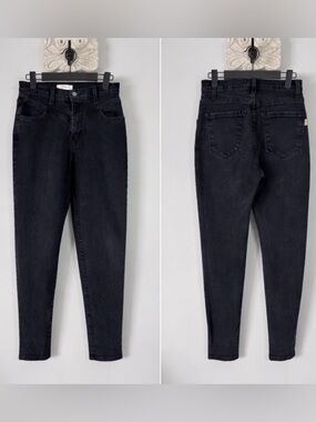 Vibrant M.I.U. Black Washed High Rise Skinny Jeans Chevron Yolk Stretch USA W26